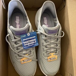 Skechers Women's Hands free slip Ins Sneakers Gray/lavender, Lace-Up, Size 9